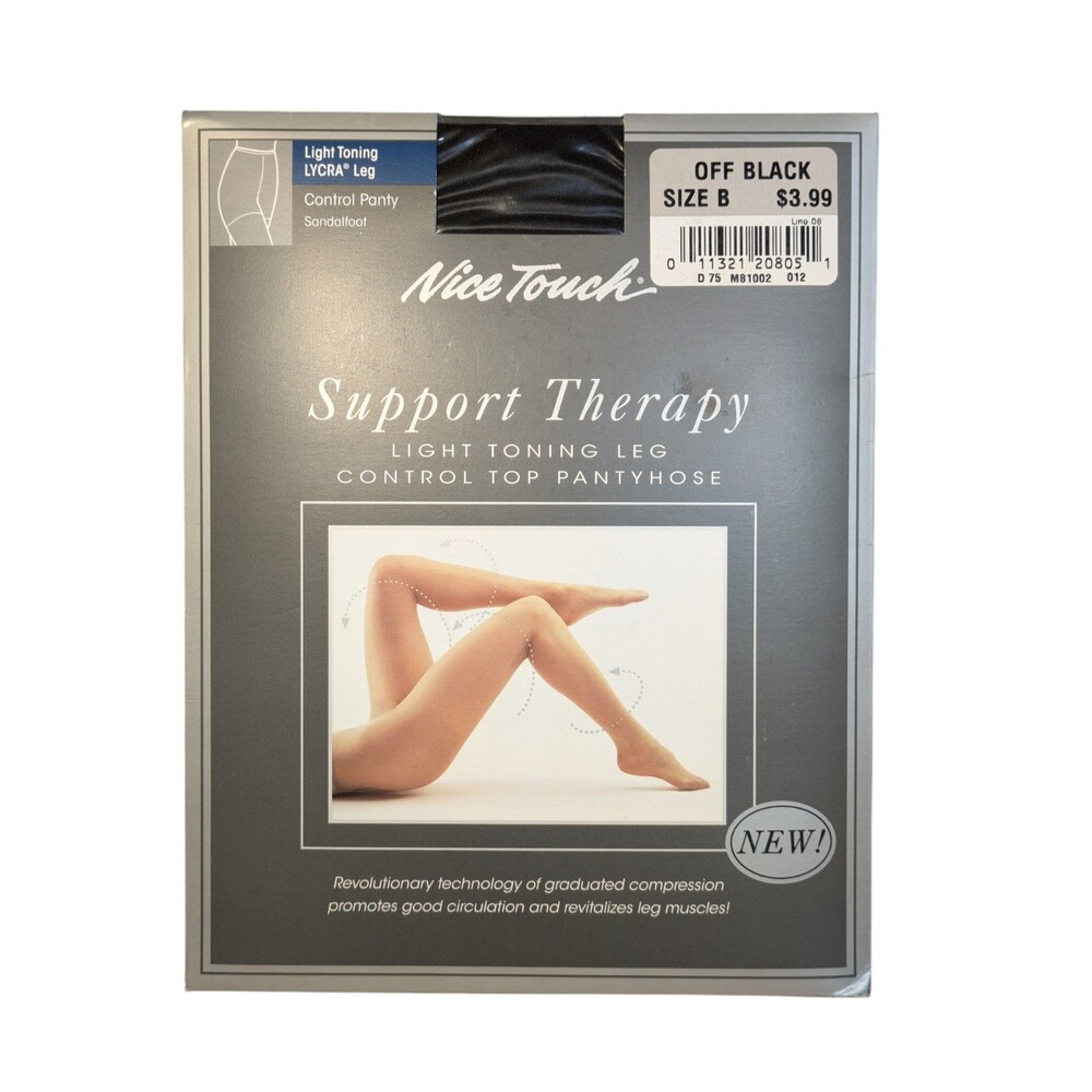 Nice Touch OFF BLACK Size B Pantyhose Support Therapy Leg Control Top NEW